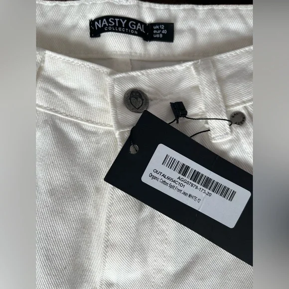 NWT NASTY GAL WHITE WOMENS SPLIT FRONT JEANS SIZE 9 Organic Cotton - Picture 5 of 5
